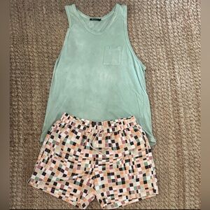 Alexander Wang men’s Light Green tie dye tank Top swim shorts gym shorts bundle